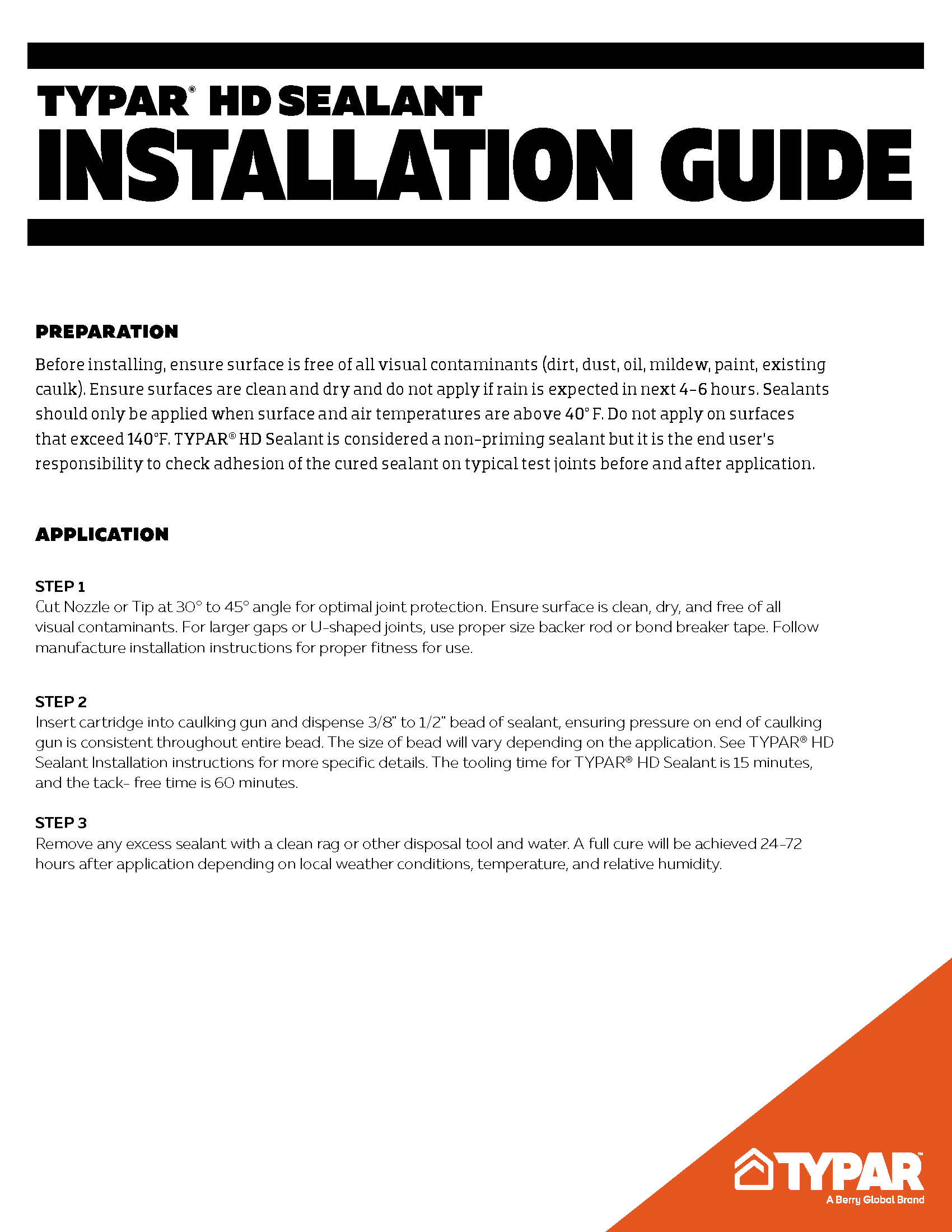 Download TYPAR HD Heavy Duty Sealant Installation Guide